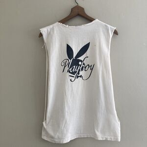 VTG 80s Playboy Single Stitch Cutoff Muscle Tshirt Thrashed Distressed Medium